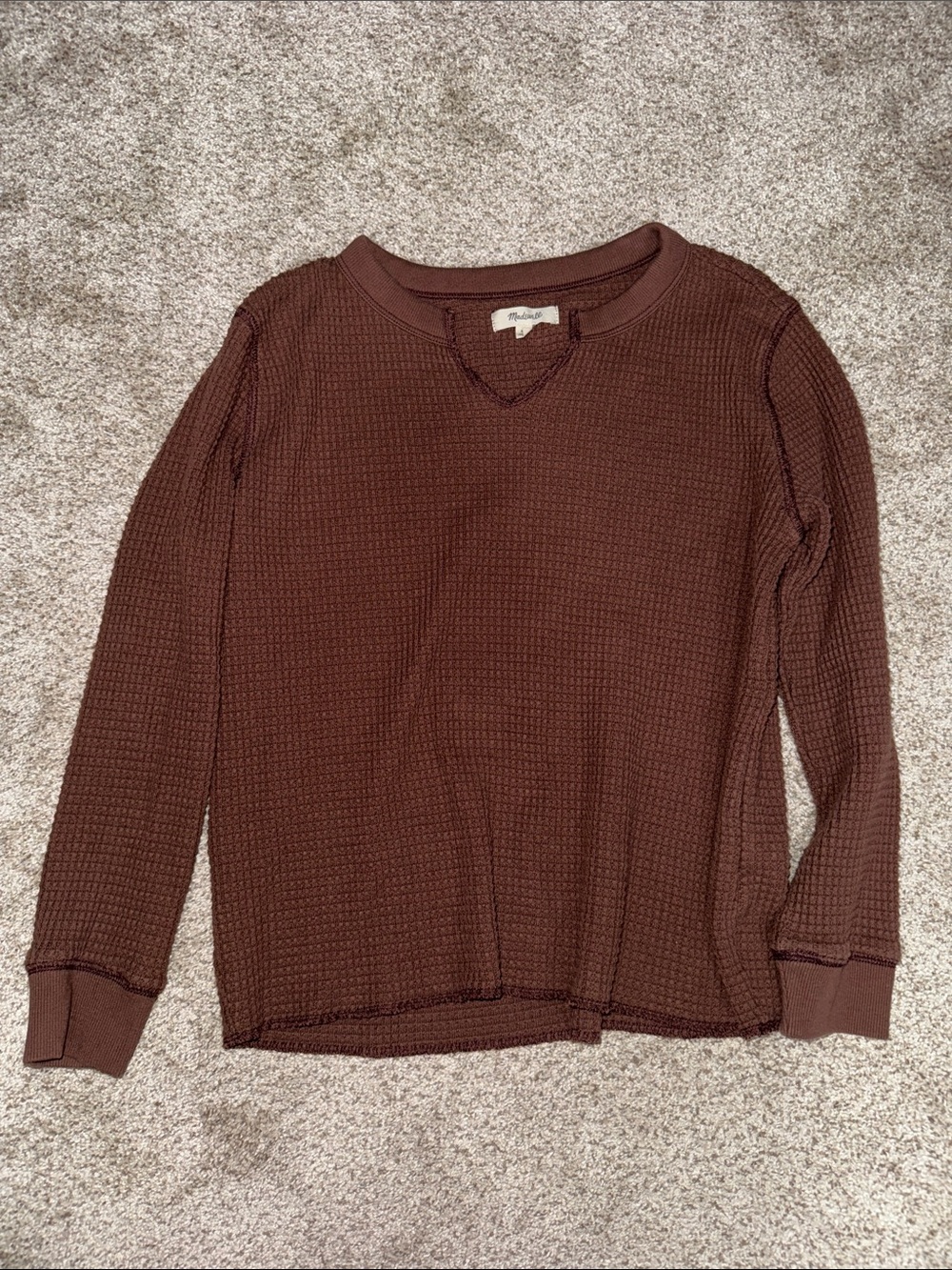 Madewell Women's Waffle Knit Long Sleeve Top - Brown